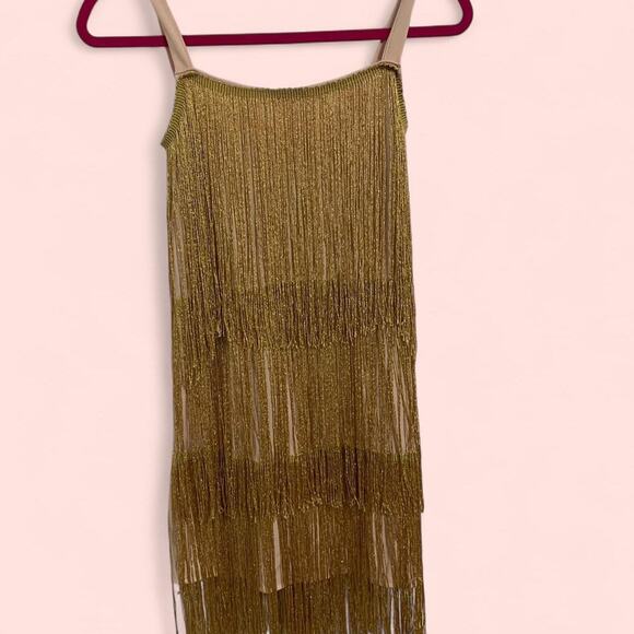 Gold Fringe Dress Flapper Style Size Medium - Picture 1 of 4